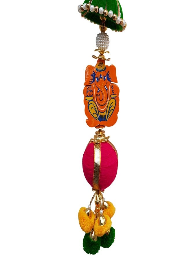 Ascension Wood Ganesh ji Pom Pom Side Door Toran Bandarwal Traditional Art Handmade Hangings (Multicolour) - Image 4
