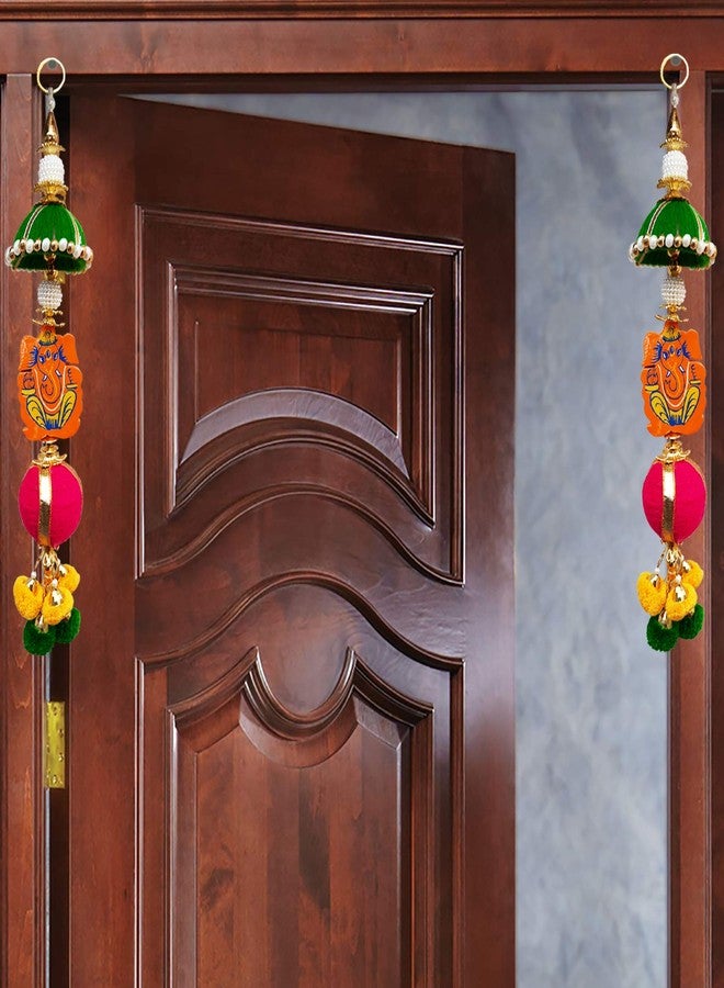 Ascension Wood Ganesh ji Pom Pom Side Door Toran Bandarwal Traditional Art Handmade Hangings (Multicolour) - Image 2