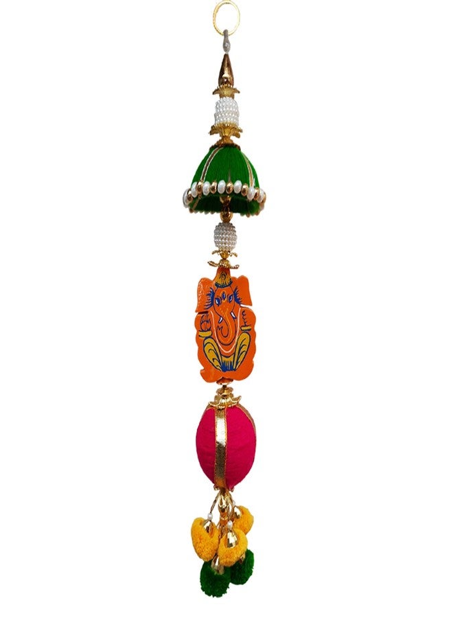 Ascension Wood Ganesh ji Pom Pom Side Door Toran Bandarwal Traditional Art Handmade Hangings (Multicolour) - Image 3
