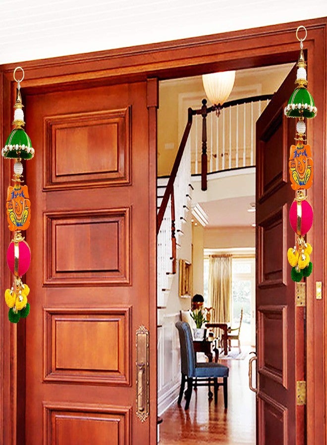 Ascension Wood Ganesh ji Pom Pom Side Door Toran Bandarwal Traditional Art Handmade Hangings (Multicolour) - Image 5