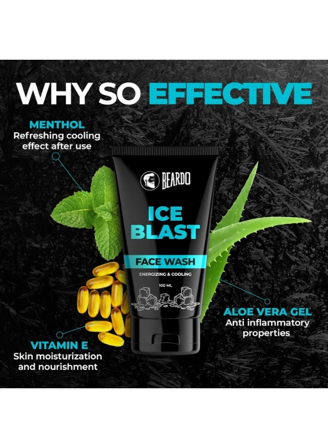 BEARDO Ice Blast Cooling Facewash for Men, 100 ml | INSTANT Icy freshness | Aloe Vera Face wash, Vitamin E & Menthol for cool lock technology | Refreshing & Hydrating facewash - Image 5