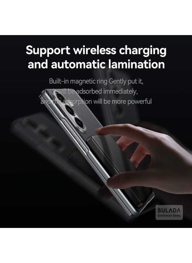 SULADA Magnetic Leather for Samsung Galaxy Z Fold 7 Case, Carbon Fiber Texture, Hinge Cover Camera Protection, Black - Image 2