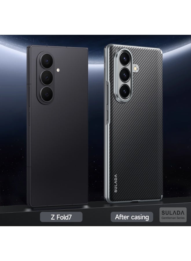 SULADA Magnetic Leather for Samsung Galaxy Z Fold 7 Case, Carbon Fiber Texture, Hinge Cover Camera Protection, Black - Image 5