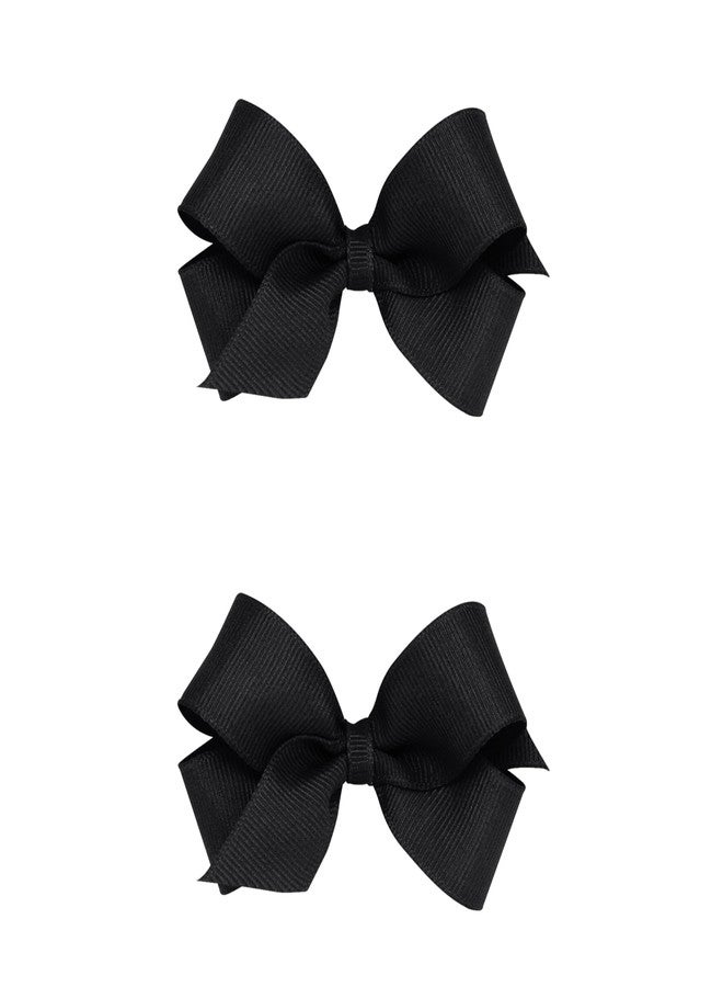 Wee Ones Girls 2 Pack Grosgrain Hair Bows with Plain Wrap Centre on a Wee Stay No Slip Clip, Mini, Black - Image 1