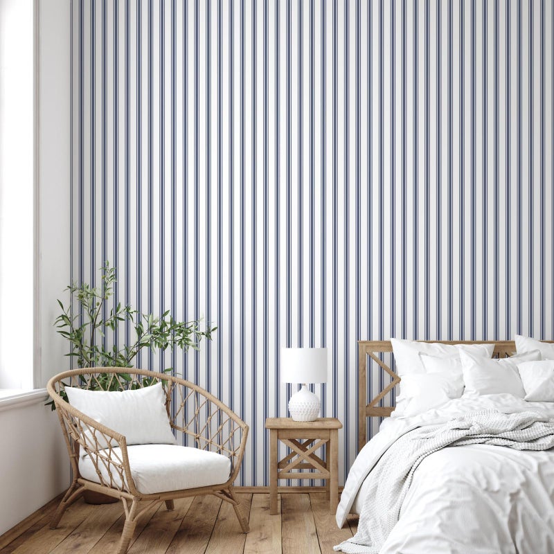 Sevalo Striped Peel and Stick Wallpaper Blue and White Striped Contact Paper for Cabinets Navy Blue Stripes Self-Adhesive Removable Wallpaper Modern Bedroom Bathroom Accent Wall Decor 17.3inW 78.7inL - Image 4