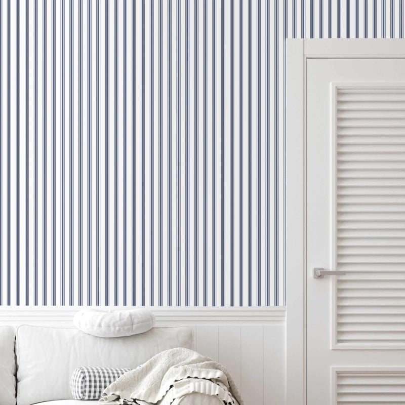 Sevalo Striped Peel and Stick Wallpaper Blue and White Striped Contact Paper for Cabinets Navy Blue Stripes Self-Adhesive Removable Wallpaper Modern Bedroom Bathroom Accent Wall Decor 17.3inW 78.7inL - Image 2