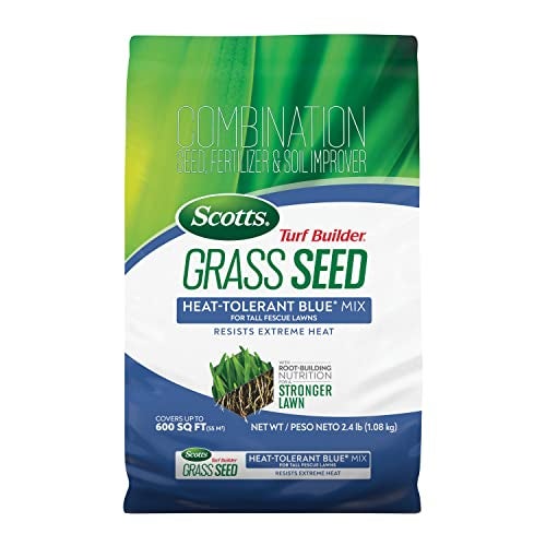 Scotts Turf Builder Grass Seed Heat-Tolerant Blue Mix for Tall Fescue Lawns with Fertilizer and Soil Improver, 2.4 lbs. - Image 1