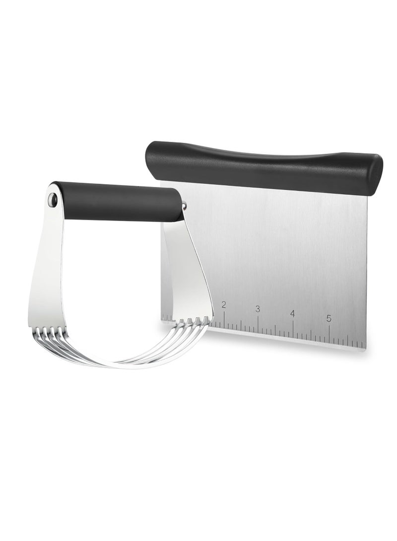 Spring Chef Spring Chef Dough Blender & Pastry Cutter Tool, Stainless Steel Pastry Blender & Bench Scraper for Pizza, Nut, Pie - Multipurpose Dough Cutter & Scraper Tool for Baking with Soft Grip Handles - Black - Image 1