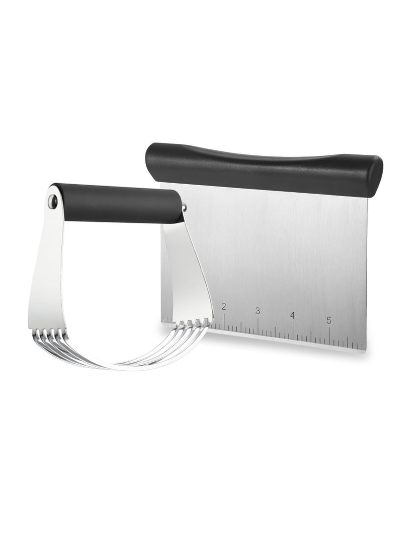 Spring Chef - Spring Chef Dough Blender & Pastry Cutter Tool, Stainless Steel Pastry Blender & Bench Scraper for Pizza, Nut, Pie - Multipurpose Dough Cutter & Scraper Tool for Baking with Soft Grip Handles - Black - Image 1