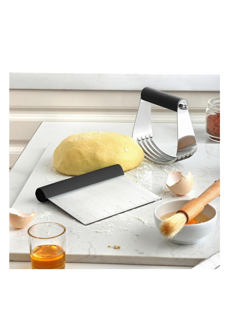 Spring Chef - Spring Chef Dough Blender & Pastry Cutter Tool, Stainless Steel Pastry Blender & Bench Scraper for Pizza, Nut, Pie - Multipurpose Dough Cutter & Scraper Tool for Baking with Soft Grip Handles - Black - Image 1