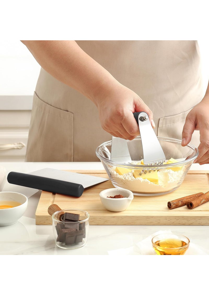 Spring Chef - Spring Chef Dough Blender & Pastry Cutter Tool, Stainless Steel Pastry Blender & Bench Scraper for Pizza, Nut, Pie - Multipurpose Dough Cutter & Scraper Tool for Baking with Soft Grip Handles - Black - Image 1