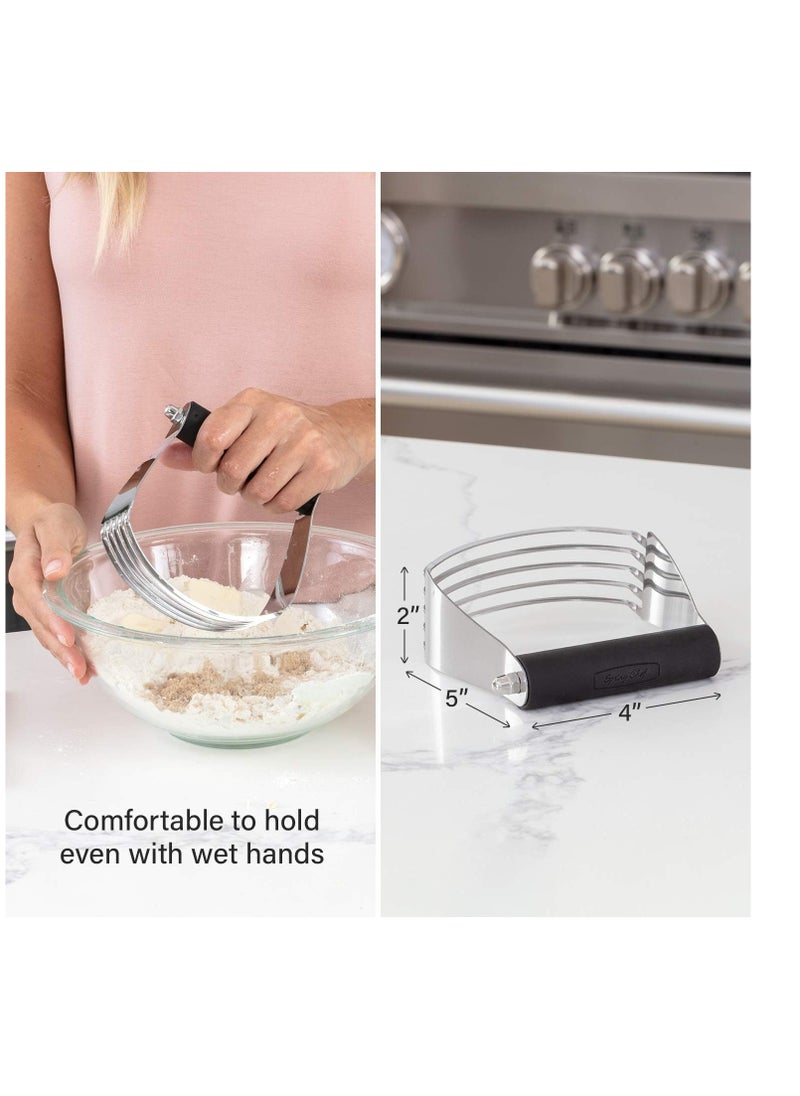 Spring Chef - Spring Chef Dough Blender & Pastry Cutter Tool, Stainless Steel Pastry Blender & Bench Scraper for Pizza, Nut, Pie - Multipurpose Dough Cutter & Scraper Tool for Baking with Soft Grip Handles - Black - Image 1