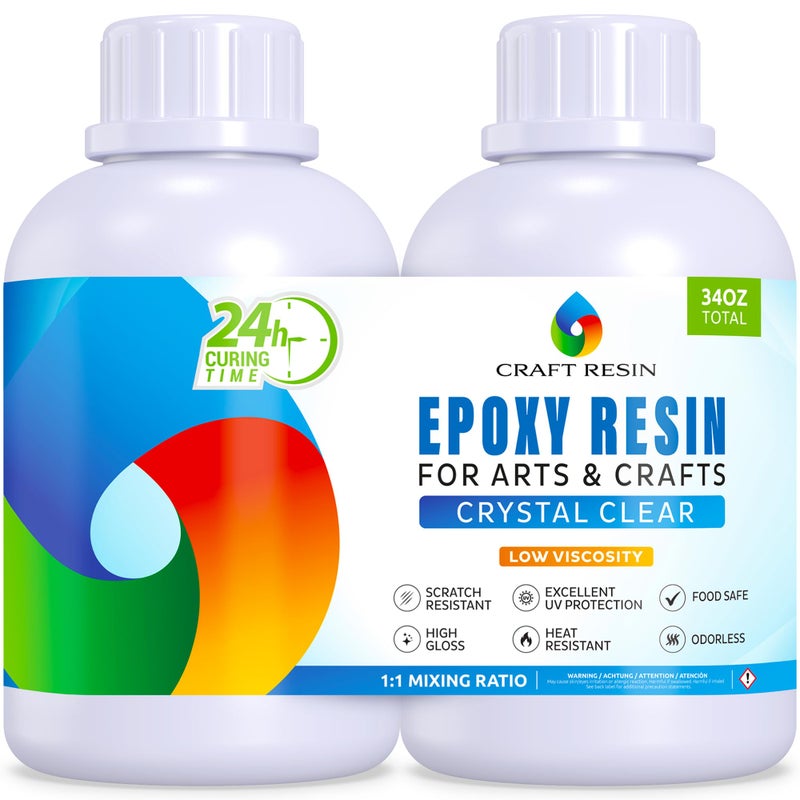 Craft Resin راتنج الحرف 34 أونصة راتنج إبوكسي شفاف - مجموعة راتنج إبوكسي ذات لزوجة منخفضة مع مادة صلبة للحرف اليدوية، فن DIY، الخشب، صب القوالب، صنع المجوهرات، الأكواب - آمن للطعام ومقاوم للأشعة فوق البنفسجية - Image 1