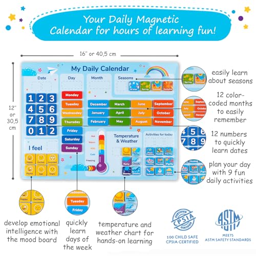 Simply magic 58 PCS Kids Calendar - My First Daily Magnetic Calendar with Weather and Feelings, Days of the Week, All About Today Board – Preschool Learning Chart for Wall or Fridge, Circle Time - Image 3