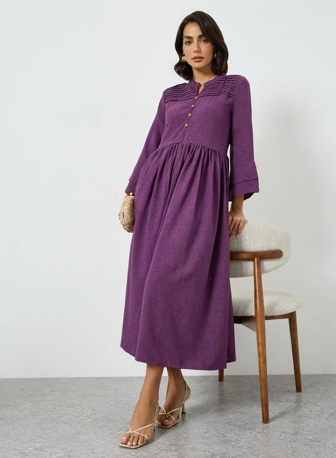 Maxim Creation Purple Pintuck Yoke A-Line Maxi Dress