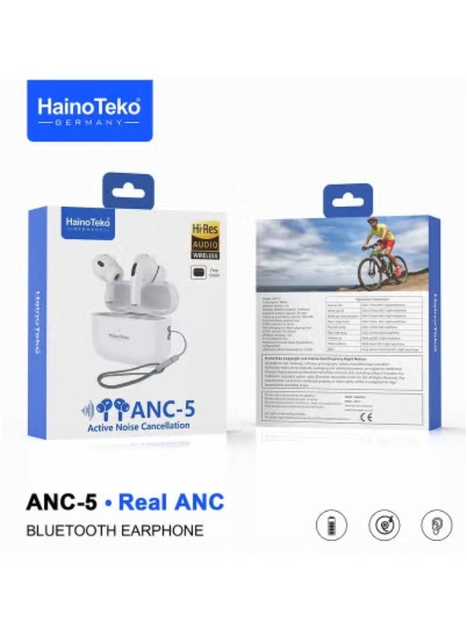 🎧 ANC-5 Bluetooth Earphone with Real Active Noise Cancellation (ANC) | High-Quality Sound with Deep Bass | Smart Touch Controls for Easy Operation | HD Clear Microphone for Crystal-Clear Calls | Comfortable, Long-Lasting Wireless Earbuds Compatible with iPhones & iPads
