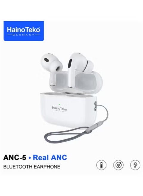 🎧 ANC-5 Bluetooth Earphone with Real Active Noise Cancellation (ANC) | High-Quality Sound with Deep Bass | Smart Touch Controls for Easy Operation | HD Clear Microphone for Crystal-Clear Calls | Comfortable, Long-Lasting Wireless Earbuds Compatible with iPhones & iPads