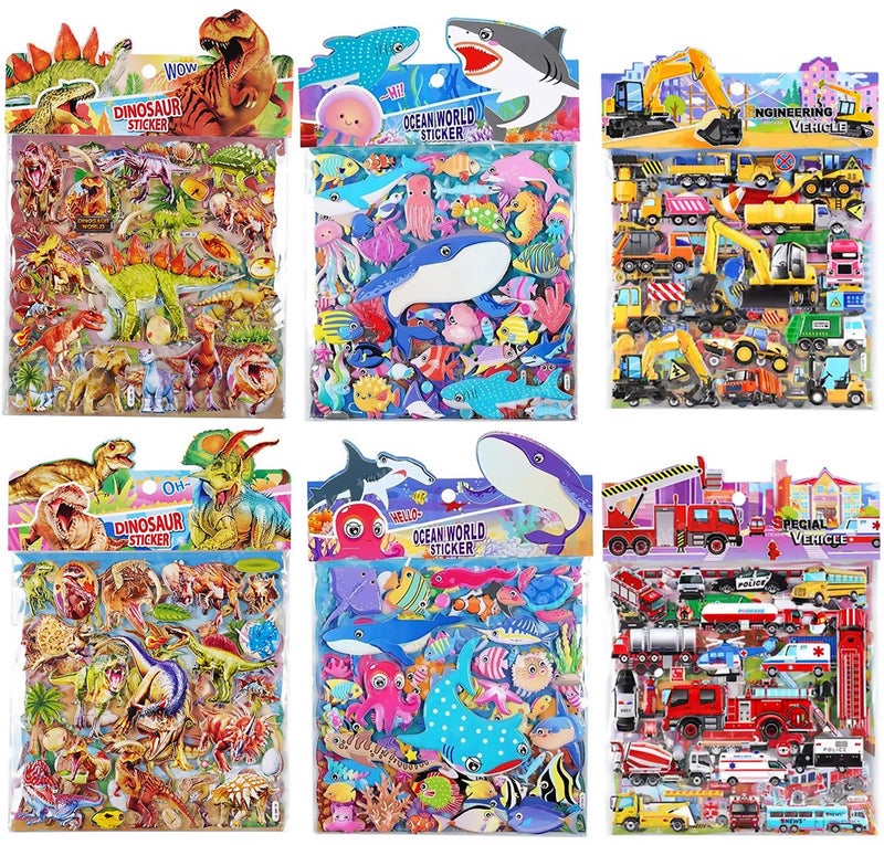 Toyshine 6 Sheets 3D Puffy Stickers for Kids Scrapbooking Notebook Project Practicles Decoration and Fun Birthday Gift Party Supplies Reward -Multicolor - Image 1