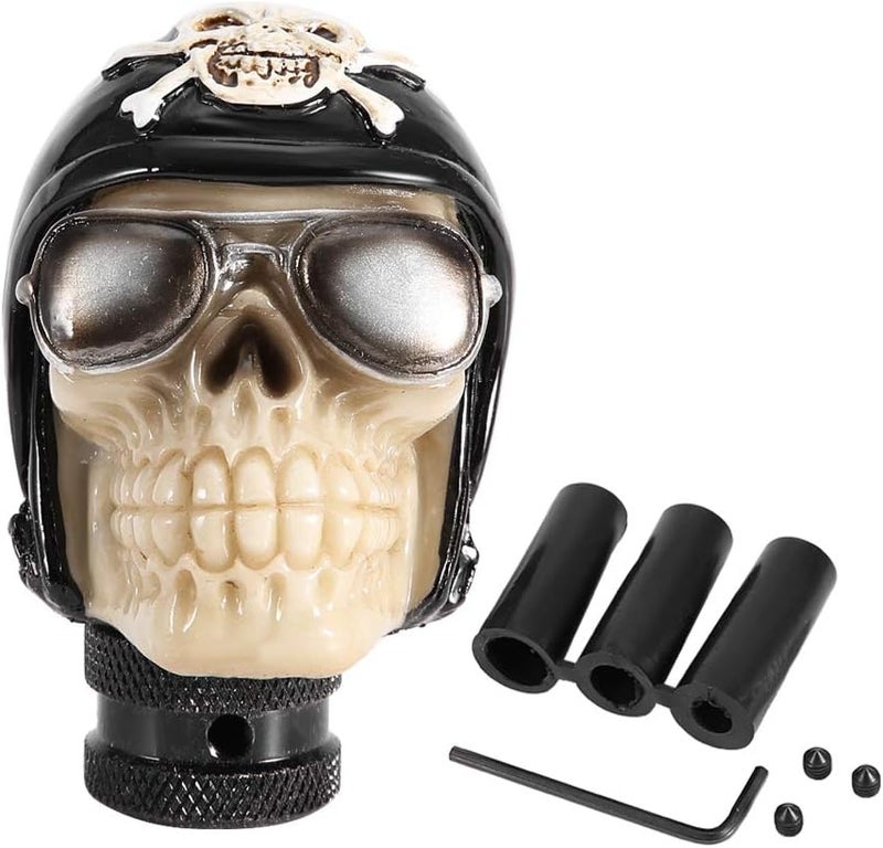 Skeleton Skull Head Manual Gear Shift Knob Lever, Universal Car Shifter Stick with 3 Adapters, Stylish Resin Metal Shift Knob for Most Manual Transmission Vehicles - Image 1