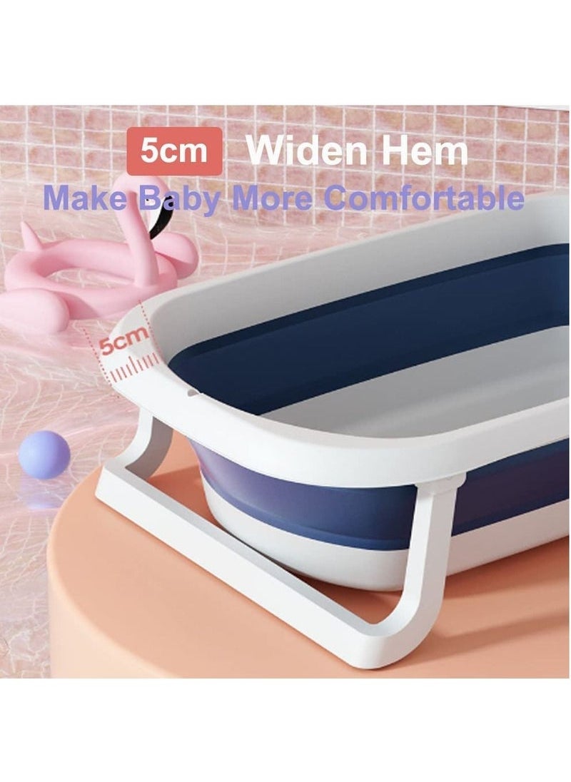 Baby Folding Bathtub, Portable Collapsible Toddler Bath Tub With Baby Cushion Temperature Sensor Drain Hole and Bath, Sitting Lying Large Safe Bathtub