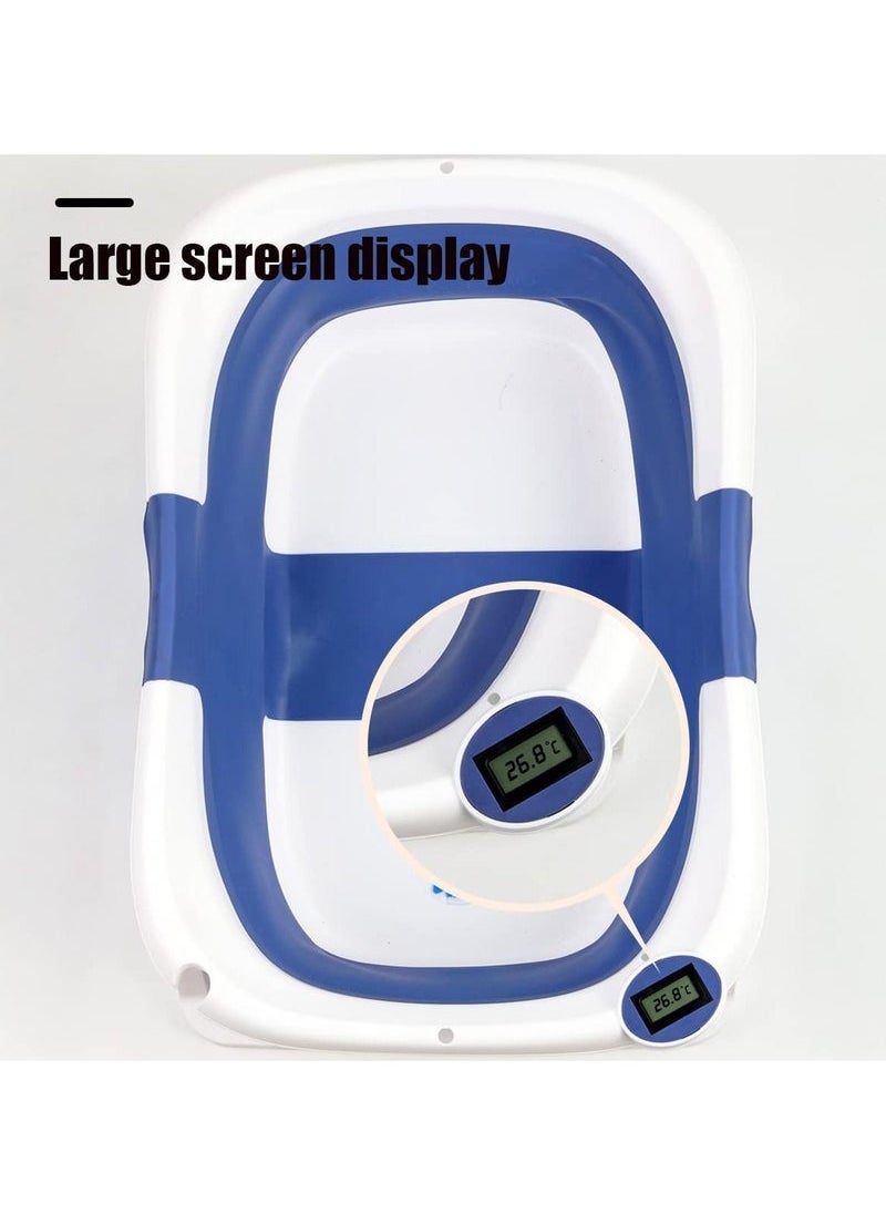 Baby Folding Bathtub, Portable Collapsible Toddler Bath Tub With Baby Cushion Temperature Sensor Drain Hole and Bath, Sitting Lying Large Safe Bathtub