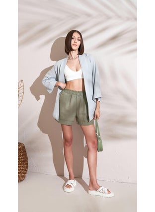 Tena Women's Gray Muslin Fabric Belted Kimono  - Image 4