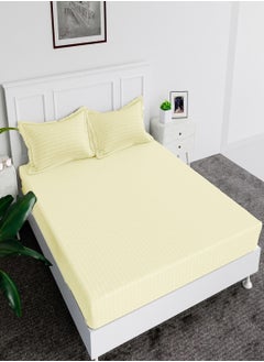 MAXQON Fitted Bed Sheet +2Pcs Pillow Covers, King/Queen/Double/Single Sizes, Color Cream  - Image 1