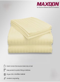 MAXQON Fitted Bed Sheet +2Pcs Pillow Covers, King/Queen/Double/Single Sizes, Color Cream  - Image 5