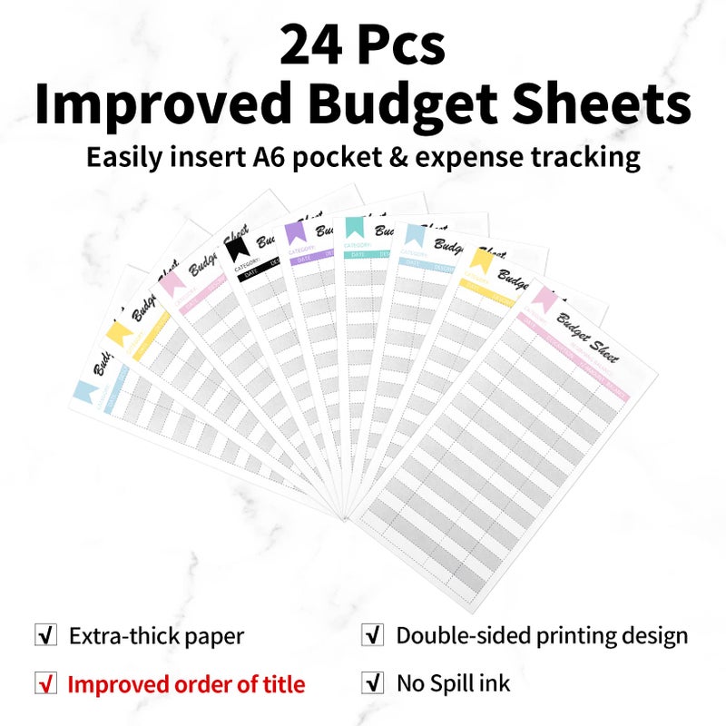 Sooez Laser Silver Money Organizer for Cash, A6 Budget Binder with Cash Envelopes, 39 Black Bold Sticky Labels & 24 Colorful Budget Sheets, Money Saving Binder for Budgeting - Image 4