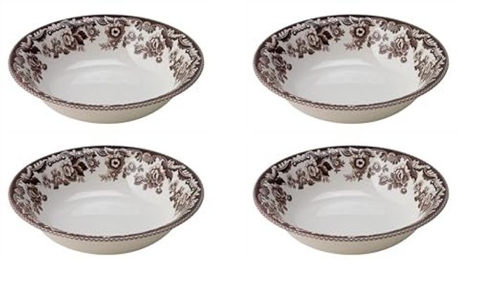 Spode Woodland Ascot 8" Cereal Bowl Set of 4 - Elegant Fine Earthenware, Made in England, For Salads, Snacks or Popcorn - Microwave, Dishwasher, Freezer Safe, Warm Oven Ready Tableware