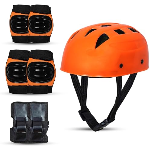 Protoner Kids Skating Protection Kit with Helmet, Knee Pads, Elbow Pads and Wrist Guards,Multiple Colors & Sizes (Orange, Large) - Image 1