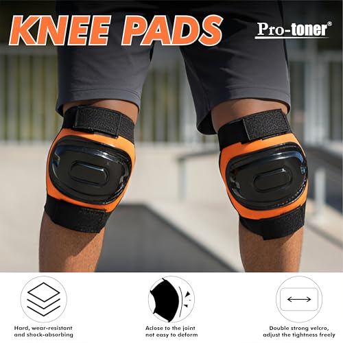 Protoner Kids Skating Protection Kit with Helmet, Knee Pads, Elbow Pads and Wrist Guards,Multiple Colors & Sizes (Orange, Large) - Image 5