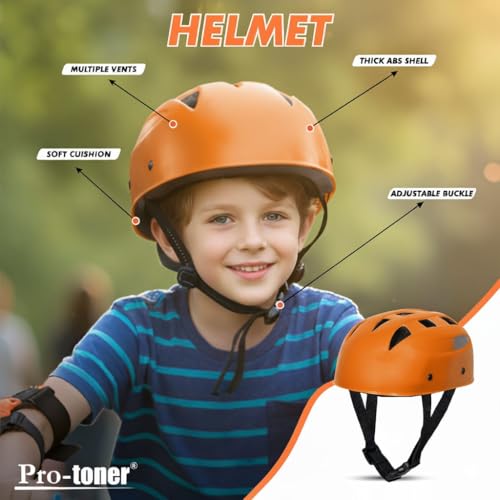 Protoner Kids Skating Protection Kit with Helmet, Knee Pads, Elbow Pads and Wrist Guards,Multiple Colors & Sizes (Orange, Large) - Image 2