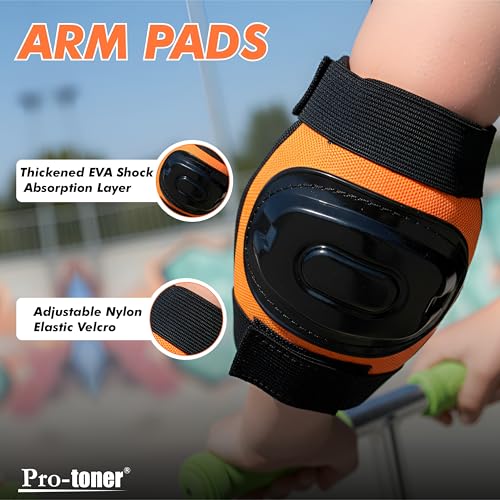 Protoner Kids Skating Protection Kit with Helmet, Knee Pads, Elbow Pads and Wrist Guards,Multiple Colors & Sizes (Orange, Large) - Image 3