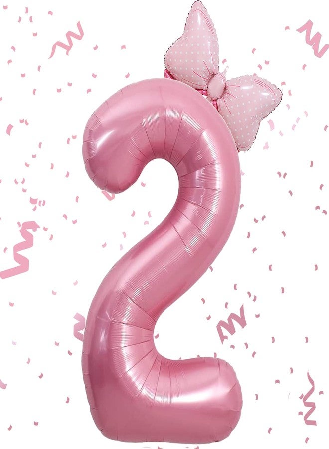 MXYEVL Pink Number 2 Balloon, 40 Inch Pink Number 2 Balloon & Mini Bow Balloons for Girl 2nd Birthday Party Decorations,Foil Mylar Birthday Digital 2 Balloon - Image 1