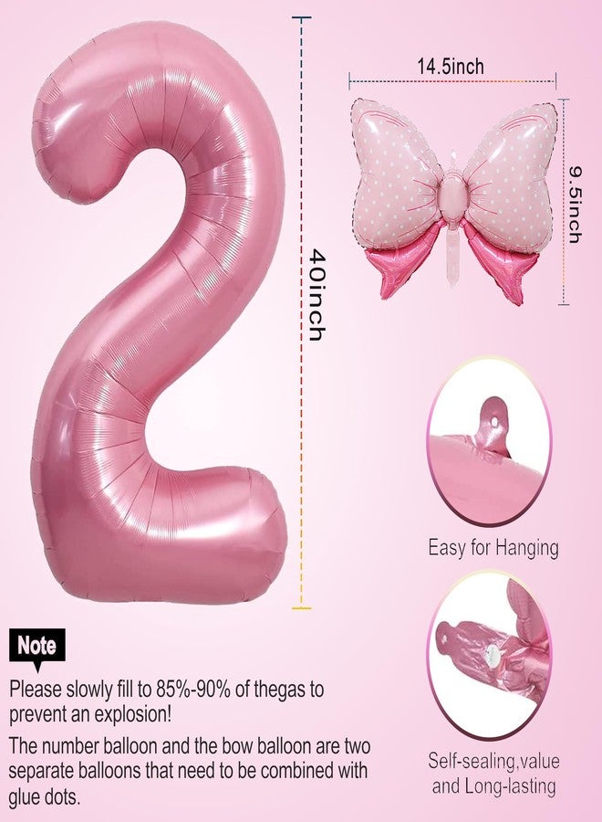 MXYEVL Pink Number 2 Balloon, 40 Inch Pink Number 2 Balloon & Mini Bow Balloons for Girl 2nd Birthday Party Decorations,Foil Mylar Birthday Digital 2 Balloon - Image 2