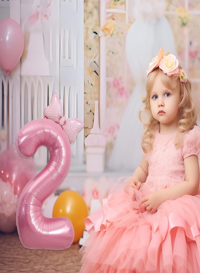 MXYEVL Pink Number 2 Balloon, 40 Inch Pink Number 2 Balloon & Mini Bow Balloons for Girl 2nd Birthday Party Decorations,Foil Mylar Birthday Digital 2 Balloon - Image 3