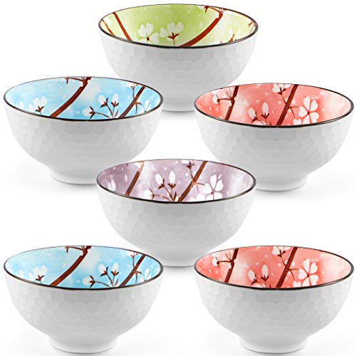 Sanbege Ceramic Rice Bowls 10 oz, Sakura Bowl Gift Set, Assorted Color Dinnerware Serving Bowls for Rice, Cereal, Noodle, Soup, Desserts, Pack of 6 (Cherry Blossom) - Image 2