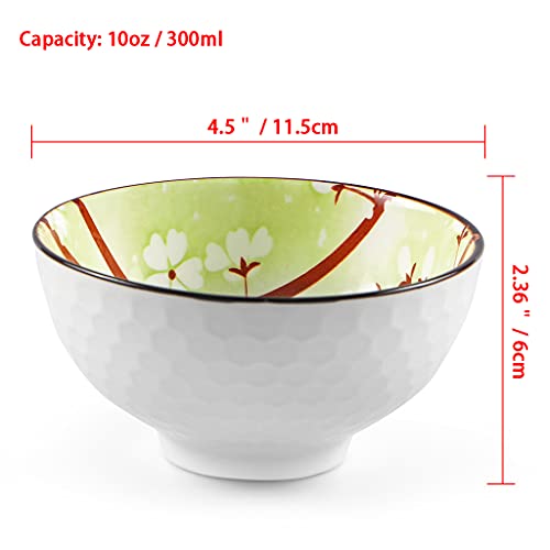 Sanbege Ceramic Rice Bowls 10 oz, Sakura Bowl Gift Set, Assorted Color Dinnerware Serving Bowls for Rice, Cereal, Noodle, Soup, Desserts, Pack of 6 (Cherry Blossom) - Image 3