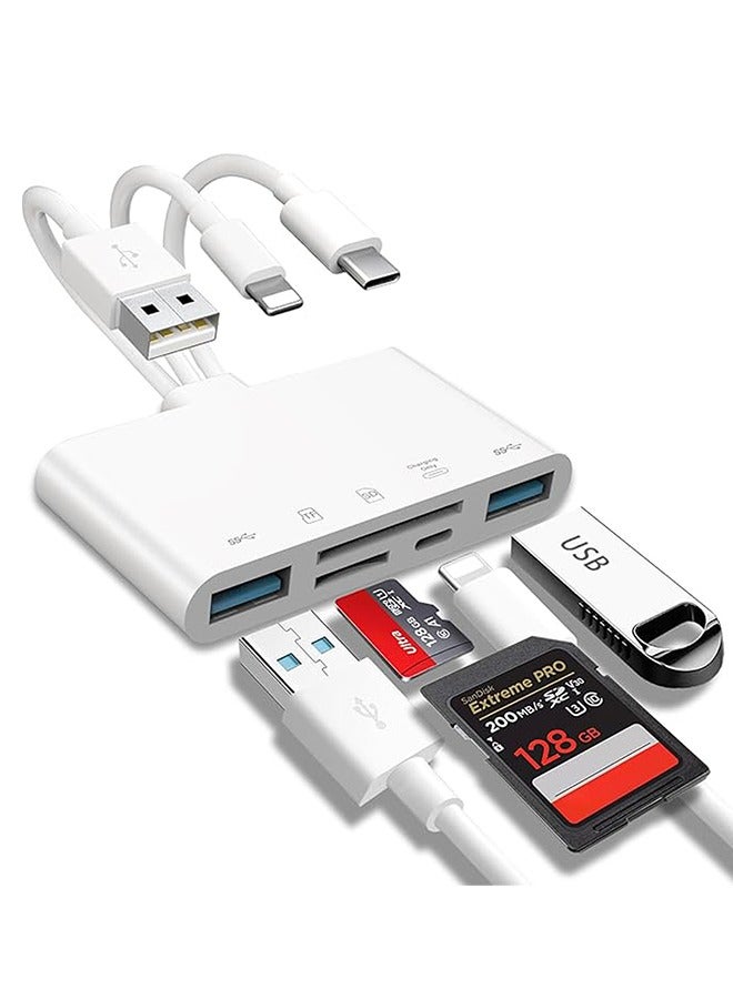 OLYSON 5-in-1 Memory Card Reader, USB OTG Adapter & SD Card Reader for i-Phone/i-Pad, USB C and USB A Devices with Micro SD & SD Card Slots, Supports SD/Micro SD/SDHC/SDXC/MMC - Image 1
