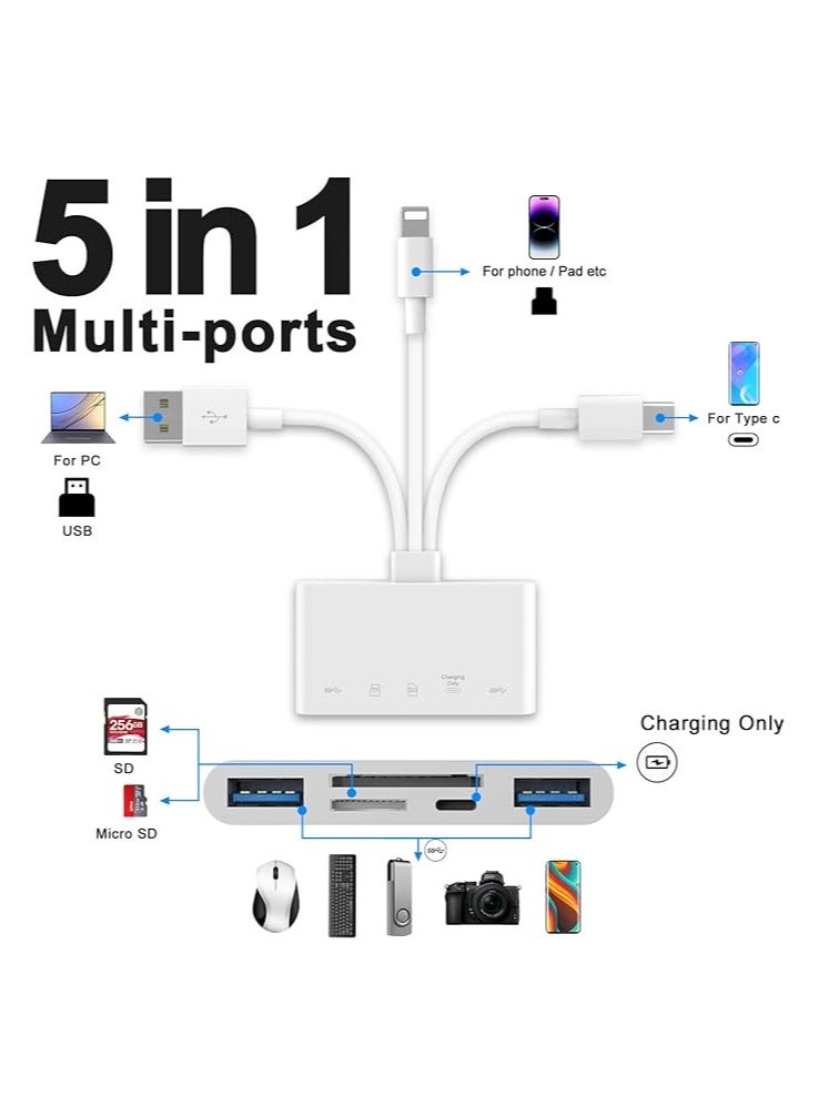 OLYSON 5-in-1 Memory Card Reader, USB OTG Adapter & SD Card Reader for i-Phone/i-Pad, USB C and USB A Devices with Micro SD & SD Card Slots, Supports SD/Micro SD/SDHC/SDXC/MMC - Image 5