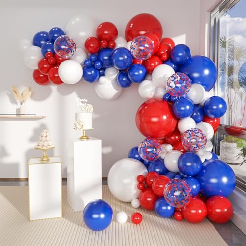 MEBAY Blue Red White Balloons Arch Garland Kit 147 Pcs Royal Blue Red White Confetti Blue Red Balloon for Graduation Birthday Party Baby Shower Wedding Decorations - Image 1
