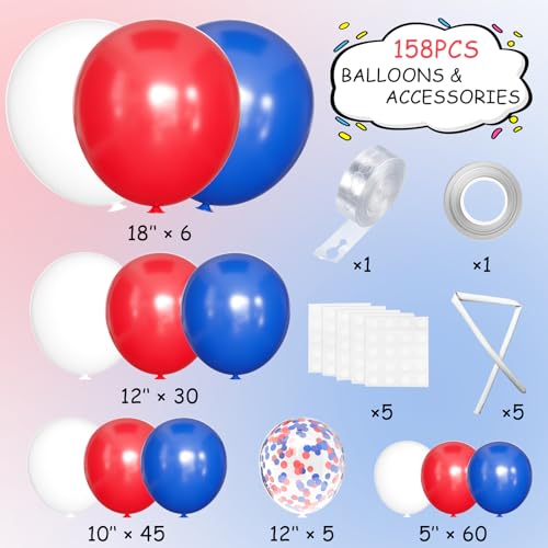 MEBAY Blue Red White Balloons Arch Garland Kit 147 Pcs Royal Blue Red White Confetti Blue Red Balloon for Graduation Birthday Party Baby Shower Wedding Decorations - Image 5