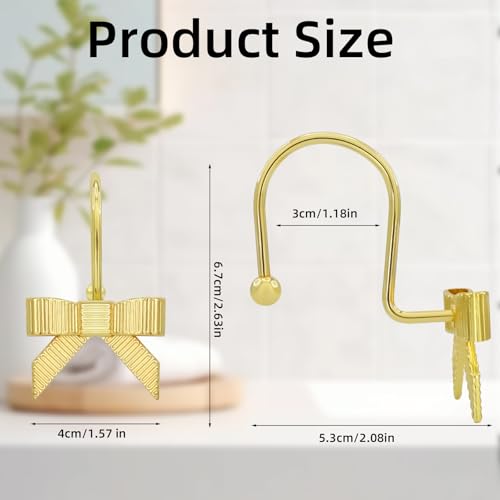 JTDTH Decorative Shower Curtain Hooks, Luxury Bowknot Shower Curtain Rings, Modern Bow Shower Curtain Hangers, 12PCS Shower Hooks for Home Decor, Bathroom, Bedroom, Living Room (Gold) - Image 2