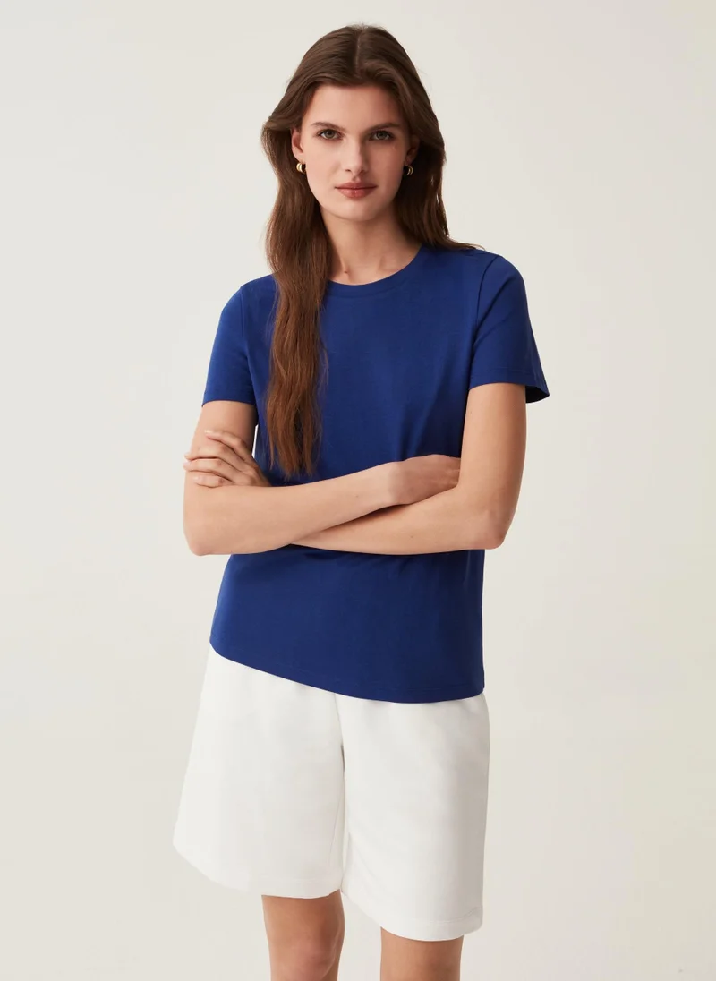 او في اس Ovs Cotton T-Shirt With Round Neck