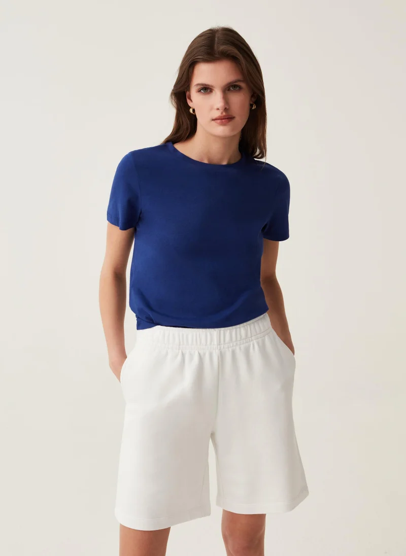 او في اس Ovs Cotton T-Shirt With Round Neck