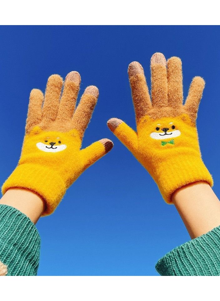 Golovejoy Women's Warm Winter Plush Thick Windproof Cartoon Cute Student Wool Gloves