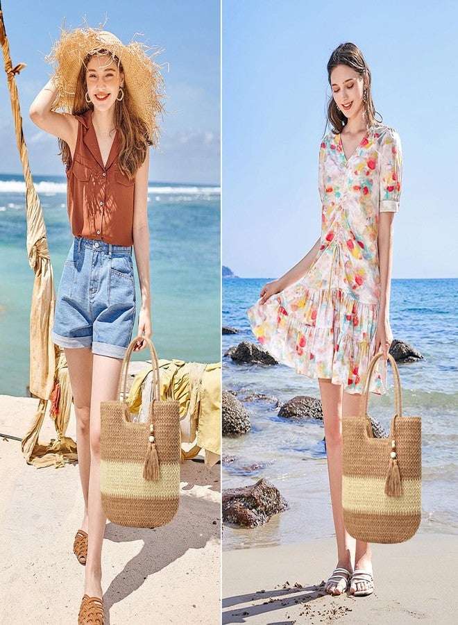 YAVCOOL Straw Beach Bags for Women Woven Beach Tote Bag Casual Boho Large Shoulder Handbags Purse for Vacation Holiday - Image 2