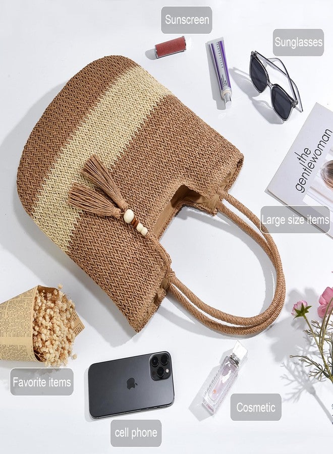 YAVCOOL Straw Beach Bags for Women Woven Beach Tote Bag Casual Boho Large Shoulder Handbags Purse for Vacation Holiday - Image 5