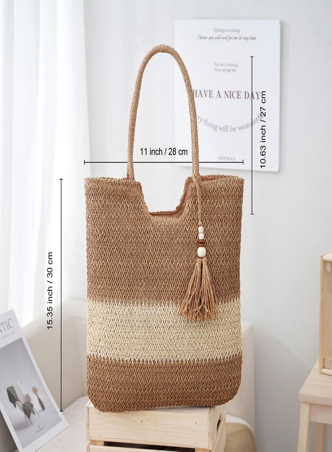 YAVCOOL Straw Beach Bags for Women Woven Beach Tote Bag Casual Boho Large Shoulder Handbags Purse for Vacation Holiday - Image 4